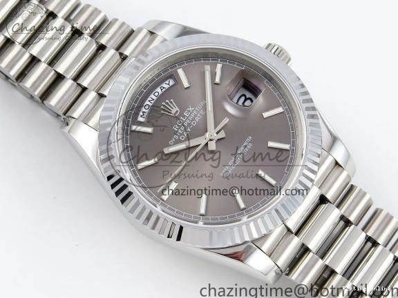 0516 FreshLook DayDate 40 SS JDF 904L Steel Gray Stick Dial on President Bracelet VR3255 V3 (Gain Weight) 1446